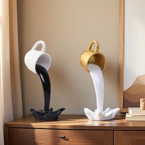 TEMU 2개 세트 골드 & 블랙 레진 커피 컵 장식, 흐르는 창의적인 머그홀더 장식품, 정교한 예술적인 장난 선물, 홈 룸 장식용.