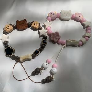 TEMU 귀여운 세라믹 & 강아지 직조 우정 팔찌 2개 세트 - 커플과 베프를 위한 사랑스러운 펫 테마 데일리 액세서리, 애견인을 위한 일상 착용 (전기도금 없음), 청소년용