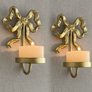 TEMU 할로윈, 크리스마스, 부활절, 추수감사절을 위한 러스틱 팜하우스 스타일 금속 캐스트 아이언 보우 모양 벽걸이 캔들 홀더 2쌍 세트 - 내구성 있는 메탈 공예의 벽 장식용 촛대 장식