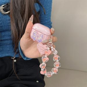 TEMU 글리터 헤드폰 케이스, 핸드메이드 이어버드 커버, 펜던트 체인 이어폰 케이스, 리본 노트 에어팟 케이스, 에어팟 2/3/프로/프로 2/에어팟 4용 뷰티 보호 커버