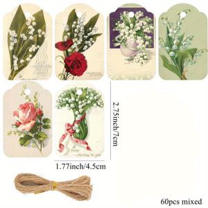 TEMU 60pcs 빈티지 꽃 매달린 태그 - 벨라드 리일리, 장미 & 하이 드 란스 종이 라벨 결혼식, 생일 파티 장식 및 DIY 선물 포장, 영어 텍스트, 파티 장식 태그 | 꽃 디자인 태그 | 내구성 있는 종이 태그, 꽃 장식