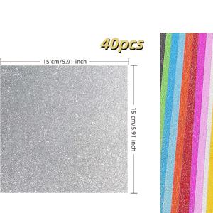 TEMU 40개 혼합 글리터 카드스톡 시트 팩, 15cm x 15cm 크기, 털 빠짐 없는 금색 소재로 제작된 반짝이는 포일 끝이 특징이며 공예, 스크랩북, 생일 프로젝트에 적합합니다.