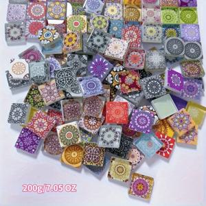 TEMU 200G / 7.05Oz 마란다 패턴이 있는 사각 유리 타일, 혼합과 입체적인 레리프 효과가 특징이며 공예 및 가정 장식에 적합, 공예 재료