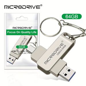TEMU 새제품 메탈릭 텍스처 3.0 타입-C USB 플래시 드라이브 2-in-1, 360° 회전 가능 USB-TYPE-C 유니버설 노트북용, 고속 데이터 전송, 휴대폰 호환, 안정적인 데이터 보관, 손에 잡기 좋은 감촉, 무게 32g, 금속 체인 포함, 256G 128G 64G