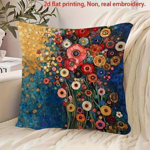 TEMU 2D 평면 프린팅, 비실제 자수. 구스타프 클림트 플로럴 베개커버, 단면 인쇄, 지퍼 잠금 - 소파, 거실, 사무실 홈 데코레이션용, 베개 내장 미포함
