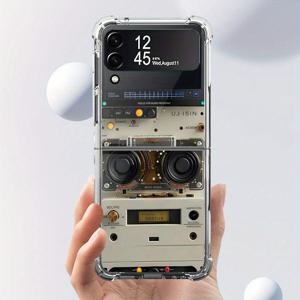 TEMU 갤럭시 Z 플립 6 5G 5 4 3 ZFlip6 Flip5 Flip4 Flip3 케이스, 소프트 클리어 폰 커버, 올드 테이프 레코더 디자인