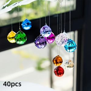 TEMU 8×10mm 컬러 혼합 유리 햇빛 가리개 프리즘 20/40개입, 다면 펜던트 비즈 특징, 주얼리 및 액세서리 제작에 이상적, 빛을 반사하여 무지개 효과 생성