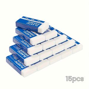 TEMU 흰색 지우개 15개입, 직사각형 모양, 내구성이 좋고 세척이 용이함, 필기 및 그림용 필수 문구, 사무실 및 학습에 적합