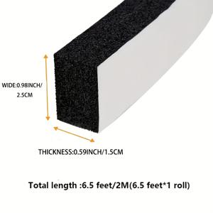 TEMU 1롤 블랙 접착식 고무 폼 테이프, 길이 2m, 폭 25mm, 두께 15mm, 방수 및 방습 기능, 창문·문·에어컨·가구 단열 및 방음용|창문형에어컨