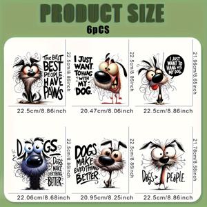 TEMU 6pcs 사르카즘 개 인용 철자 온 DTF 전달 - DIY 의류, T-셔츠, 마스크, 청바지, 배낭을위한 세탁 가능한 열 전달 데칼 - 재미있는 문구가있는 아름다운 만화 개 디자인, 내구성이 뛰어난 비닐 재료, 개 장식