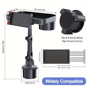 TEMU 3-in-1 컵 홀더 트레이 태블릿 스탠드, 내비게이션 마운트, 대용량 트레이, 4-12인치 태블릿 및 휴대폰용