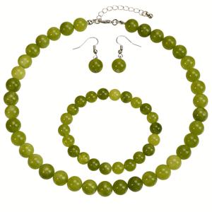 TEMU (4개 세트) 그린 페리도트 목걸이, 팔찌, 귀걸이 세트, 스타일리시 여름 바캉스 천연석 핸드메이드 주얼리 (천연석 색상은 랜덤으로 다름)