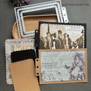 TEMU 빈티지한 매력을 자아내는 직사각형 홀 펀치 금속 절단 다이, 창의적인 프로젝트를 위한 정교한 탄소강 스탬핑 몰드, 사진 앨범, 카드 및 인사말 카드 장식을 위한 선물 제작에 사용