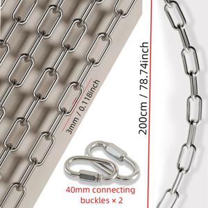 TEMU 스테인리스 체인, 헤비 듀티 3mm, 200cm 길이, 고정 후크 2개 장착, 화분 걸이 체인, 물품 고정, 농장 도난 방지 체인, 조경 울타리 보호, 강아지 목줄 및 빨래 건조대에 적합