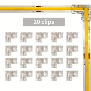 TEMU 20개 LED 커넥터 세트, 2핀 L형 무납땜 투명 LED 스트립 커넥터 클립, 8mm LED 스트립 L형 투명 클립, 어두운 부분 없음, COB/SMD 5V 12V 24V 단색 LED 스트립용 (2핀 - 8mm)