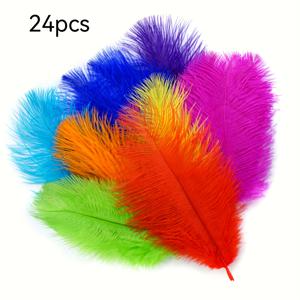 TEMU 24개 합성 타조 깃털, 6-8인치(15-20cm), 다양한 색상. 카니발, 웨딩, 꽃꽂이 및 홈 데코에 적합. 내구성이 뛰어나고 관리가 쉬운 밝은 컬러로 장식용으로 완벽