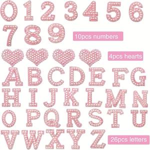 TEMU 40개 핑크색 스티커 패치 세트 (알파벳 26자 + 하트 + 숫자) - DIY 옷, 모자, 청바지, 재킷, 가방 수선 및 장식용 자수 앱리케