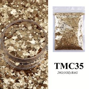 TEMU 28g 매트 글리터 골든 & 그린 두톤 매트 플레이크 - DIY 공예, 여름 파티 장식, 텀블러, 레진 아트 & 슬라임 프로젝트, 창의적인 , 생생한 색상, 고품질 플레이크, 크리에이티브 하비용|슬라임