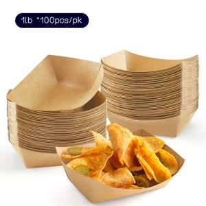 TEMU 100개 크래프트 종이 일회용 트레이, 핫도그 및 햄버거 포장용, 고강도 종이 보트 일회용 서비스 바구니 트레이, 패스트푸드점, 테이크아웃 포장, 프렌치프라이, 인공 옥 쌀 스낵, 바비큐, 피크닉, 결혼식 파티 등에 적합