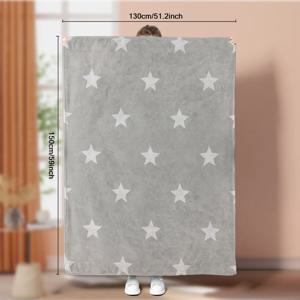 TEMU 1개 회색 별 프린트 플란넬 담요 - 소파, 침대, 사무실, 여행용 부드럽고 따뜻한 사계절용 코지 담요 - 기계 세탁 가능 판타지 테마 홈 데코, 쿠션 패턴의 푹신한 질감