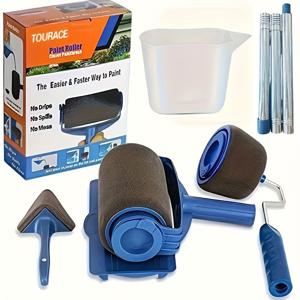 TEMU 8pcs 블루 페인트 롤러 키트 - 다기능 가정 및 사무실 벽 플라스터링 장식 키트, 전문 페인트 롤러, 플로킹 엣지 도구, 코너 커터 등 - 부드러운 적용, 벽 페인트 롤러에 완벽합니다.