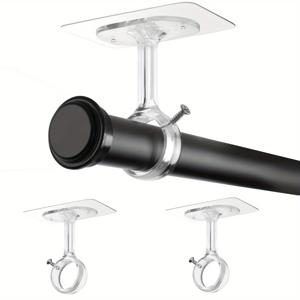 TEMU 2개 드릴 불필요 천장 장식 커튼봉 브래킷, 6개입 강력 접착식 커튼봉 홀더, 조절 가능한 커튼 후크, 3.05Cm 직경 폴대 걸이 (옷장 침실용)