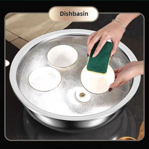 TEMU 1-2pcs 초대형 스테인레스 스틸 욕조, 14인치 두꺼운 세척 욕조, 원형 주방 싱크 냄비, 가정용 얼굴 욕조, 세탁 욕조