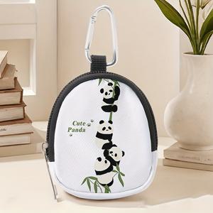 TEMU 판다 패턴 프린트 미니 지갑, 가벼운 지퍼 동전지갑, 후크 클립, 헤드폰 키 파우치, 남녀 공용