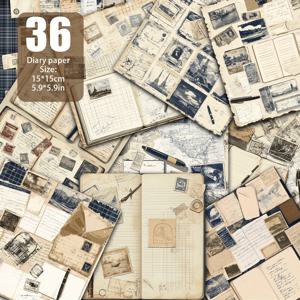 TEMU 36장 비반복 빈티지 여행 노트 스크랩북 용지, 장식용 종이, 추모 앨범 소재, 핸드메이드 선물 포장, 레트로 다이어리 인사말 카드, 그런지 다이어리 배경 매트 등 5.9 * 5.9인치