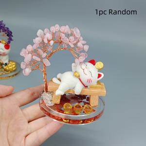 TEMU 1개 천연 /고양이 머리 나무 장식 - 자라는 머리 가지, 집/책상용 행운 장식, 크리스마스, 발렌타인데이, 부활절, 생일 및 프로모션에 적합한 선물