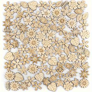 TEMU 150개 혼합 나무 꽃과 잎 패턴 핸드메이드 공예 세트, 홈웨딩 DIY 장식용 페인트 가능한 목재 슬라이스 플래크 태그