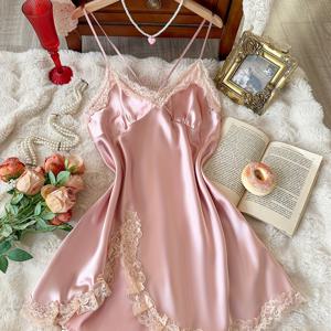 TEMU 여아용 패셔너블 레이스 패치워크 민소매 잠옷, 사계절 착용 가능, 십대용