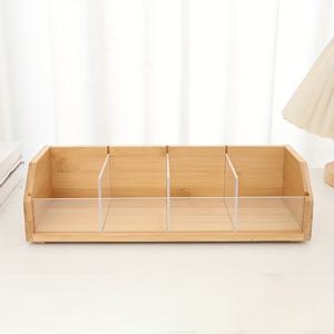 TEMU 4칸 나무 투명 티백 보관 랙, 대용량 데스크탑 정리함 (사무용품, 가정 정리, 티샵 보관용), 다양한 장면 및 사람에게 적합