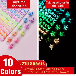 TEMU 210장 10색 발광 소원별 접기 종이, 나비 사랑 꽃, 혼합 색상, 행운의 별, 반투명 오각형 발광 특수