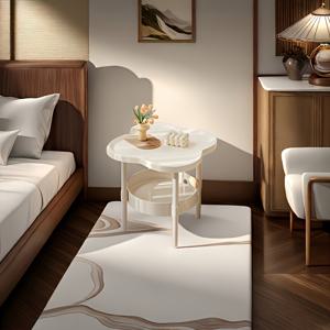 TEMU 클래식하고 스타일리시한 2단 수납 테이블, 침대 옆 사용, 거실 커피 테이블, 사무실 선반 또는 창의적인 크림색 모던 사이드 테이블로 완벽 - 곡선형 충돌 방지 모서리, 주방, 욕실, 침실에 이상적 - 화이트/블랙