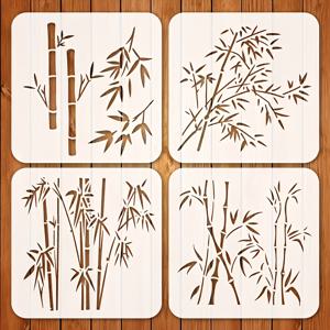 TEMU 4개 재사용 가능한 대나무 스텐실 세트, 15.24x15.24cm - 4가지 독특한 디자인 포함 (단일 및 다중 가지) | DIY 공예, 스크랩북, 패브릭 및 나무 벽 예술에 적합 | 홈 데코, 인사말 카드 및 저널 페인팅 템플릿 | 식물 패턴 | 자연 테마 공예, 아티스틱 스텐실,공예 애호가