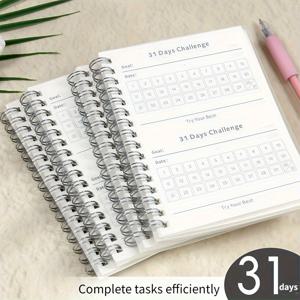 TEMU 31일 챌린지 플래너, 반투명 커버 디자인 - 학습, 업무 및 개인 목표를 위한 노트북, 나쁜 습관 극복을 위한 시간 관리 정리기, 휴대용 편리한 일상 필기 동반자
