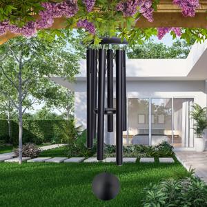 TEMU 야외용 33인치 어두운 색상 기념 알루미늄 풍경, 수동 튜닝 여섯 음으로 조율되는 정원용 풍경, 사랑하는 사람을 잃은 이들을 위한 위로 선물, 어머니를 위한 야외 추모품, 블랙 모던 엘레강스 디자인, 차임벨