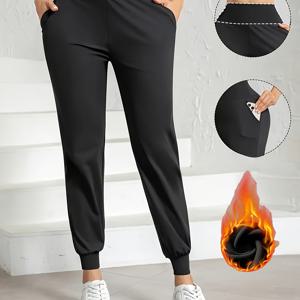 TEMU 여성용 단색 보온 레깅스 (가을/겨울용), 높은 탄성 요가 및 피트니스 바지, 야외 러닝 및 보온에 적합