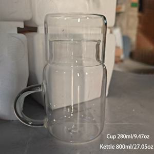 TEMU 1세트 800ml 유리 물병 & 컵 세트 (뚜껑 포함), 가정용 냉수 주전자, 냉장고용 냉수 주전자