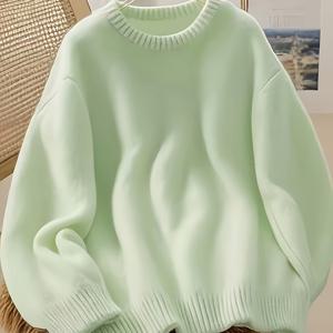TEMU 여성용 겨울 스웨터 라운드넥 블라우스 - 우아한 캐주얼 솔리드 컬러 가을/겨울용 스웨터, 중간 신축성 세탁기 사용 가능한 포근한 스웨터, 청바지/드레스/스커트와 다양한 레이어링 가능