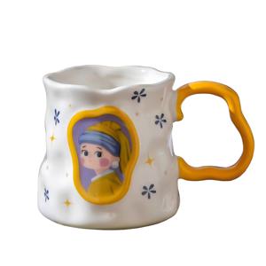 TEMU 1개 380ml/12.85oz 창의적인 세라믹 머그컵, , 반 고흐 자체 초상화, 진주 귀걸이가 달린 소녀, 유명 그림 커피 컵 세트, 레트로 아트 애호가에게 적합한 재미있는 커피 컵 선물