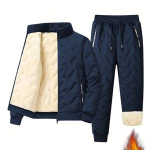 TEMU 두꺼운 기모 안감 재킷과 바지로 구성된 남성용 캐주얼 투피스 세트입니다. 겨울 스포츠 및 레저용으로 디자인되었습니다. 이 세트에는 따뜻한 양모 기모 안감이 있는 지퍼업 재킷이 포함되어 있으며 남녀 모두에게 적합합니다. 특성은 있습니다.|스포츠|냉장고바지|남자옷