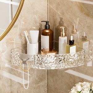 TEMU 투명 코너 샴푸 보관 선반 - 벽걸이형 욕실 정리대, 곡선형 선반이 있는 방수 플라스틱 제작, 공간 절약 디자인 (샤워기, 욕조 & 세면대용) - 샴푸, 바디워시, , 비누 및 샤워 액세서리에 이상적 - 가볍고 내구성 강함 (조립 불필요), 선반 포함