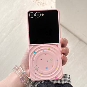 TEMU 휴대폰 케이스 - 휴대폰 케이스 - 물결 모양 만화 낙서 별/하트 접이식 휴대폰 케이스, 삼성에 적합, 풀 커버 낙하 방지 보호 커버, 삼성 갤럭시 Z Flip3, Flip4, Flip5, Flip6, Flip7 및 Flip7Fe용 창의적이고 미니멀한 니치 디자인