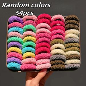 TEMU 랜덤 컬러 54개 두꺼운 헤어 액세서리, 넓은 헤어 밴드, 포니테일용 헤어 링, 고탄력 내구성 헤어 스트랩