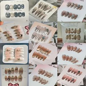 TEMU 10개입 네일 세트 - 랜덤 미스터리 수제 프레스온 네일, 숏 & 롱 발레 모양, 밝은 핑크 & 퍼플 캣아이 디자인, 재사용 가능한 여성용 네일, 재사용 가능한 인조 네일, 휴가 모임, 파티에 적합, 젤 글루 1개 및 네일 파일 1개 포함