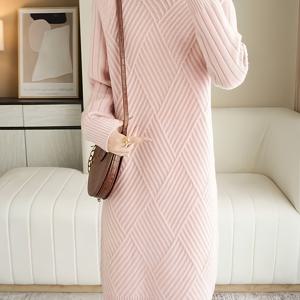 TEMU 새로운 두꺼운 여성용 미디엄 기장 스웨터 드레스, 가을/겨울 오버니 루즈 하이넥 긴팔 패션 베이스 레이어