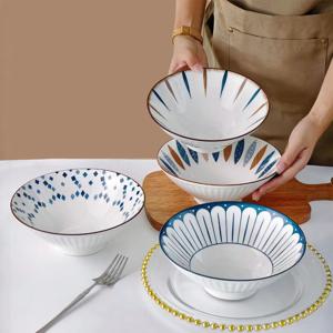 TEMU 일본식 세라믹 라면 그릇 4개 세트 - 고급스러운 일본식 라운드 국수 수프 그릇, 가정 및 레스토랑용 (20cm) - 라면, 파스타, 샐러드, 커리에 이상적