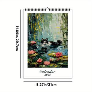 TEMU 1개, 2026년 달력, 반 고흐 시리즈 고양이 테마 달력 - 애완 고양이, 12가지 다양한 고급 패턴, 작업용 고양이, 2026년 벽 달력, 12개월 월별 계획, 생일, 크리스마스, 새해 선물로 완벽한 선택, 미국 일반 버전 포함